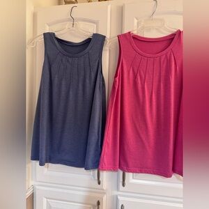 Sleeveless -Pleated Women's Tops - Purple and Rose Pink